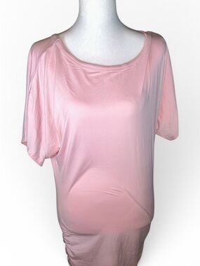 Pastel Pink Short Sleeve Scoop Neck Top with side ruching - Beautiful Color